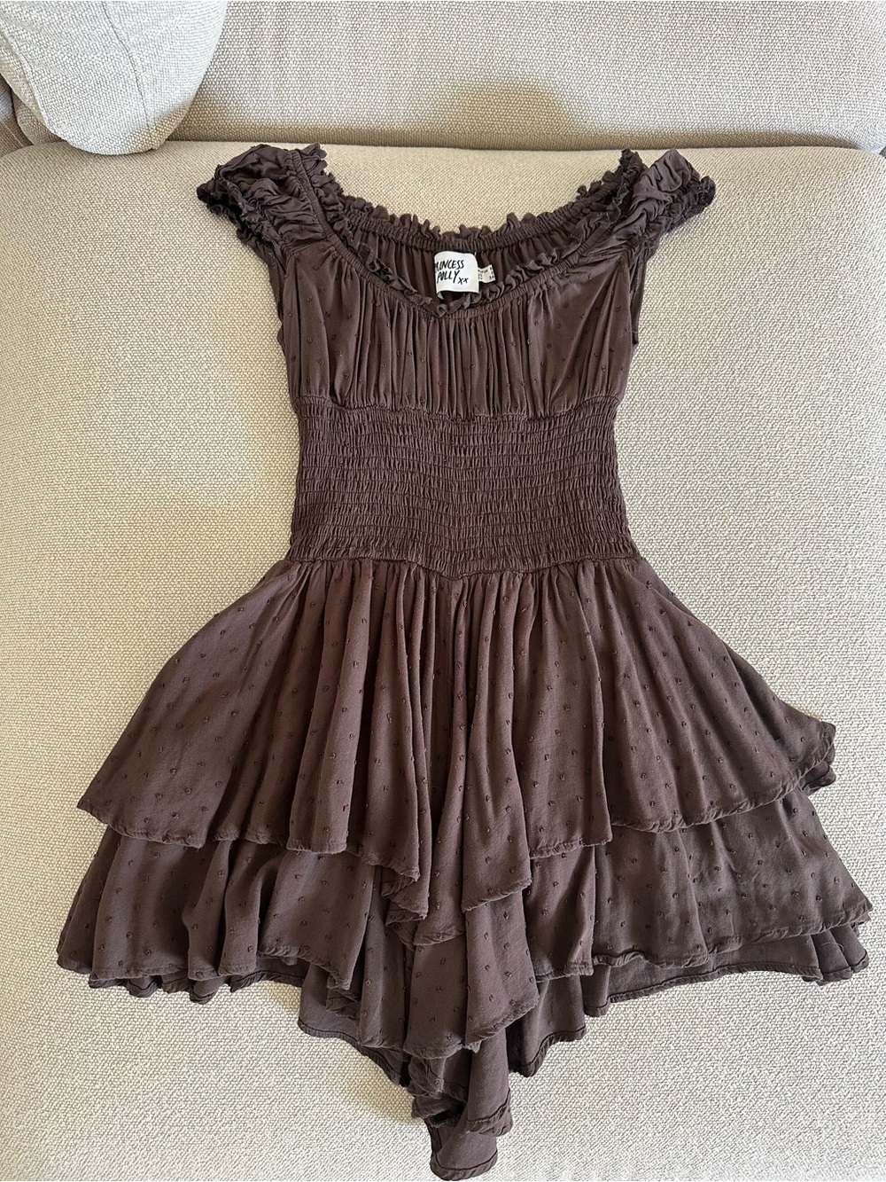 Princess Polly Chocolate Brown Tiered Mini Romper